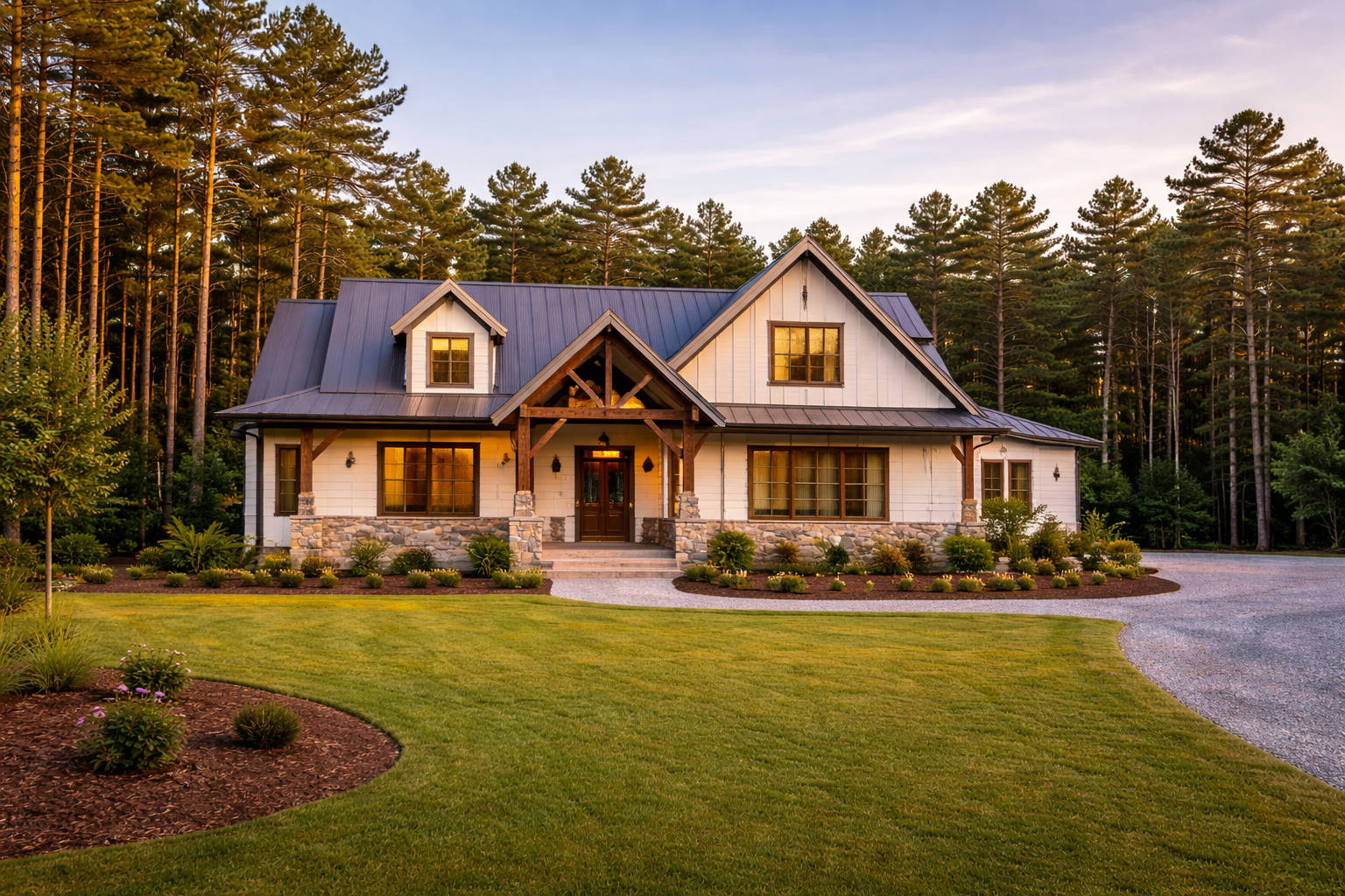 modern stick built home with metal workshop